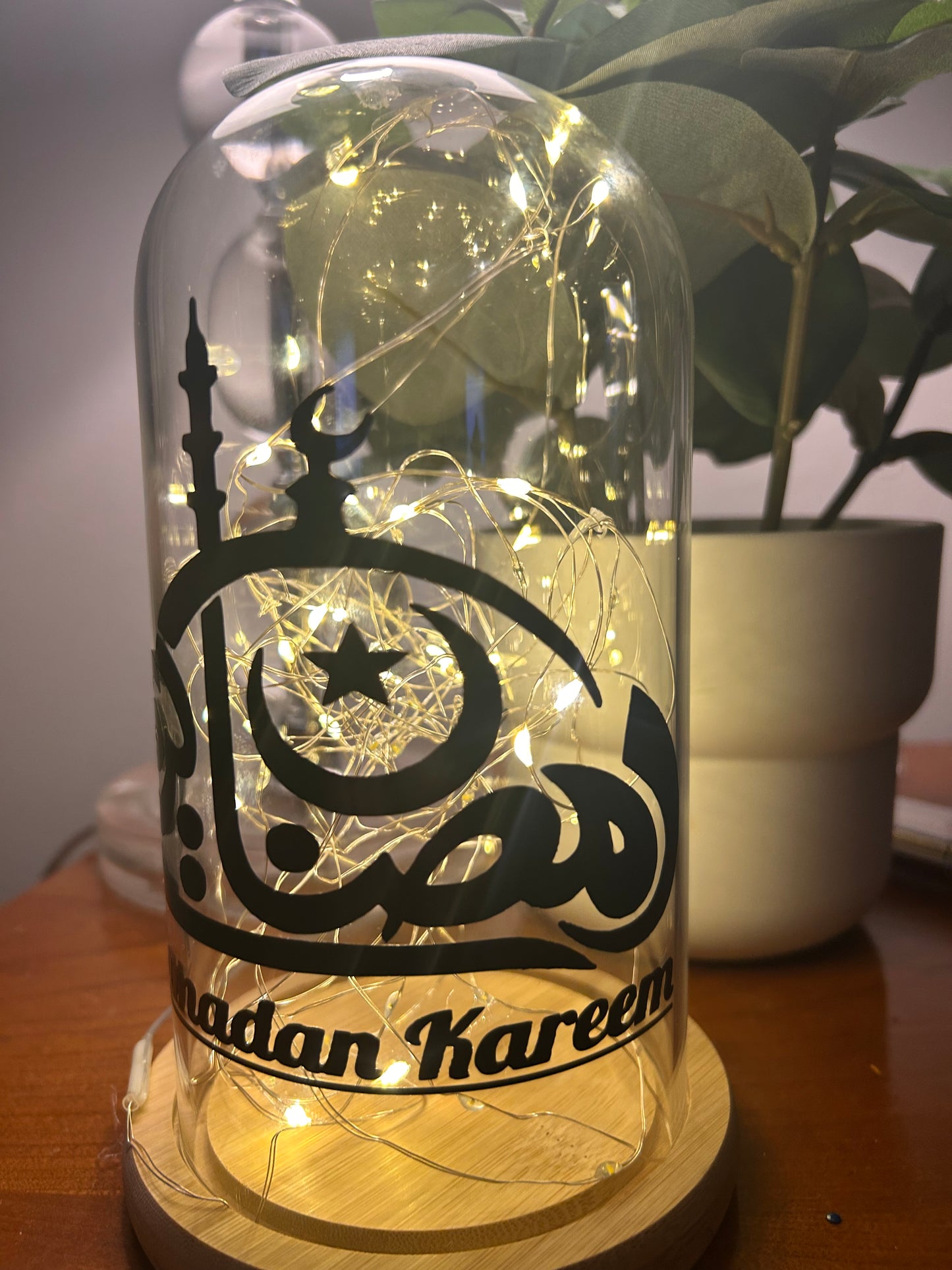 Ramadan Kareem LED Glass Dome Light – Elegant Islamic Home Decor