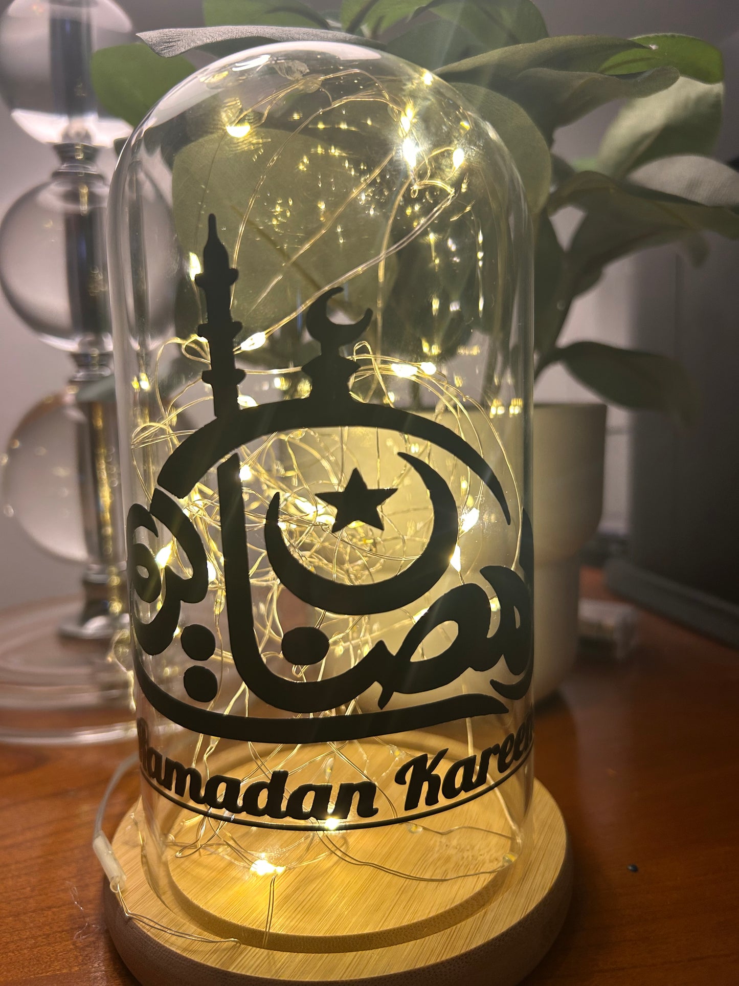 Ramadan Kareem LED Glass Dome Light – Elegant Islamic Home Decor